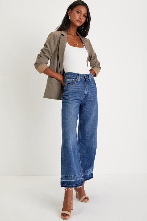 Raw Hem High Waist Straight Leg Loose Jeans